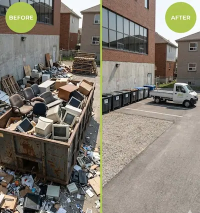 Commercial office furniture and electronic waste removal in Oshawa industrial area.