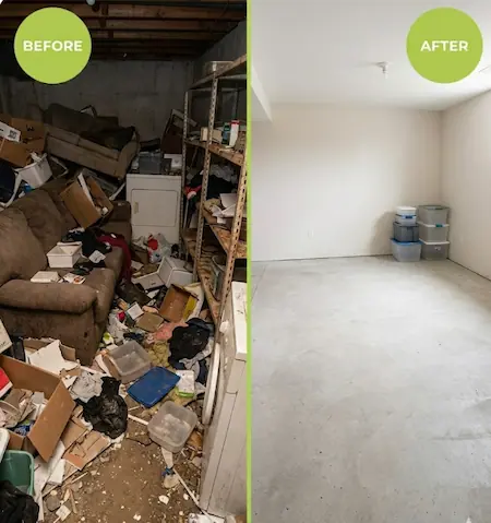 Extreme basement cleanout and hoarding junk removal transformation in Oshawa.